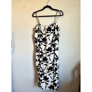 A New Day Linen Blend Floral Dress Cream Black Beach Vacation Resort Wear